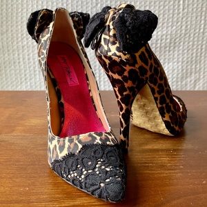 Betsey Johnson Leopard Print Heels with Black Lace